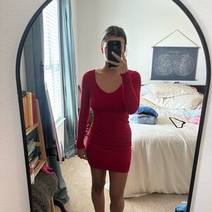 Arden B Red Long Sleeve Dress